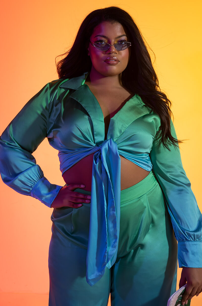 Front View Plus Vacation Mode Satin Blouse