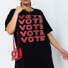 Front View Plus Vote Vote Vote Rhinestone T-shirt Dress in Black