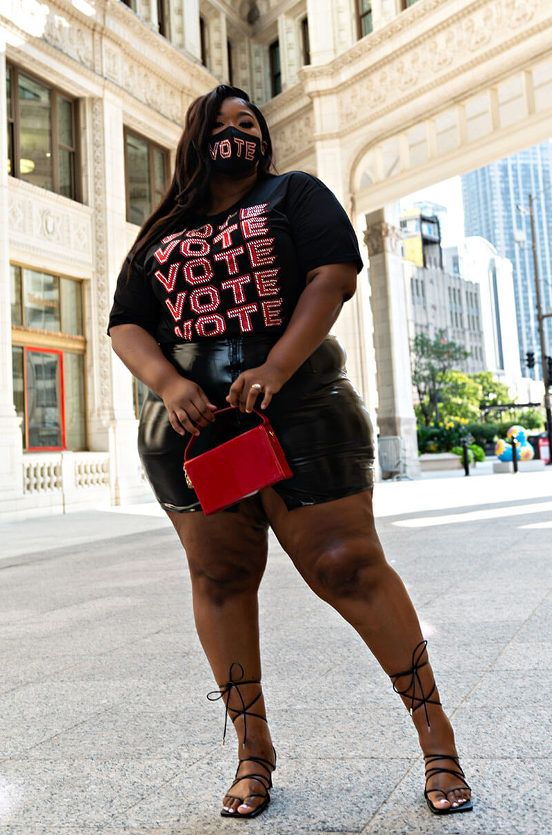  Plus Vote Vote Vote Rhinestone T-shirt Dress in Black