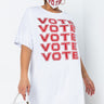 Front View Plus Vote Vote Vote Rhinestone T-shirt Dress in White