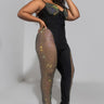 Front View Plus Walk My Way Rhinestone Bandage Jumpsuit