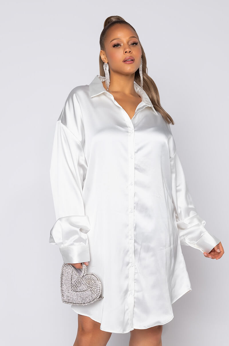 Front View Plus Wavy Lil Bih Corset Button Up Mini Dress in White