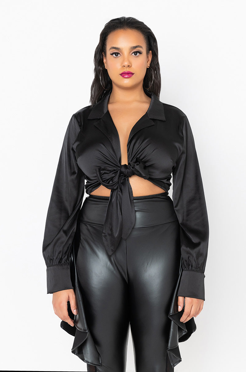 Back View Plus Wrap Me Tie Front Blouse