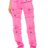 Front View Pocket Full Of Sunshine Cargo Jeans In Hot Pink