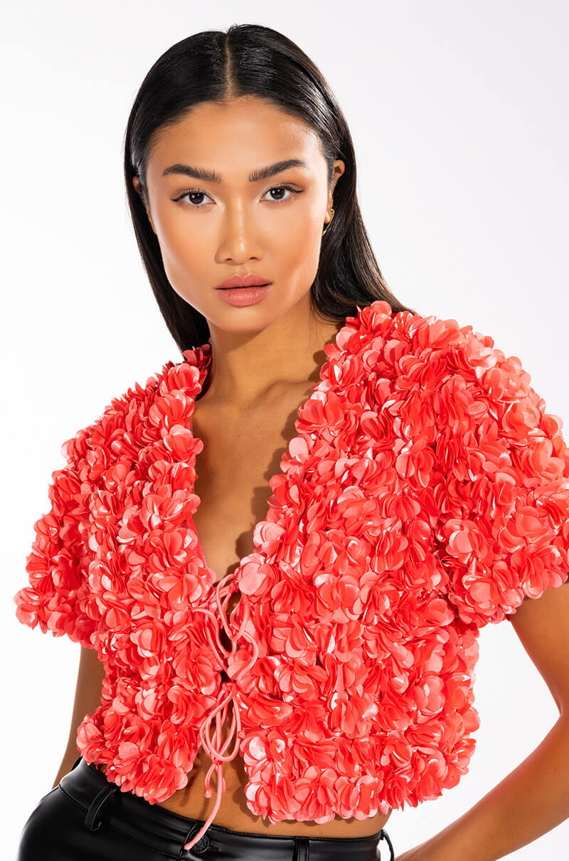 Front View Poison Paradise Short Sleeve Tie Front Top