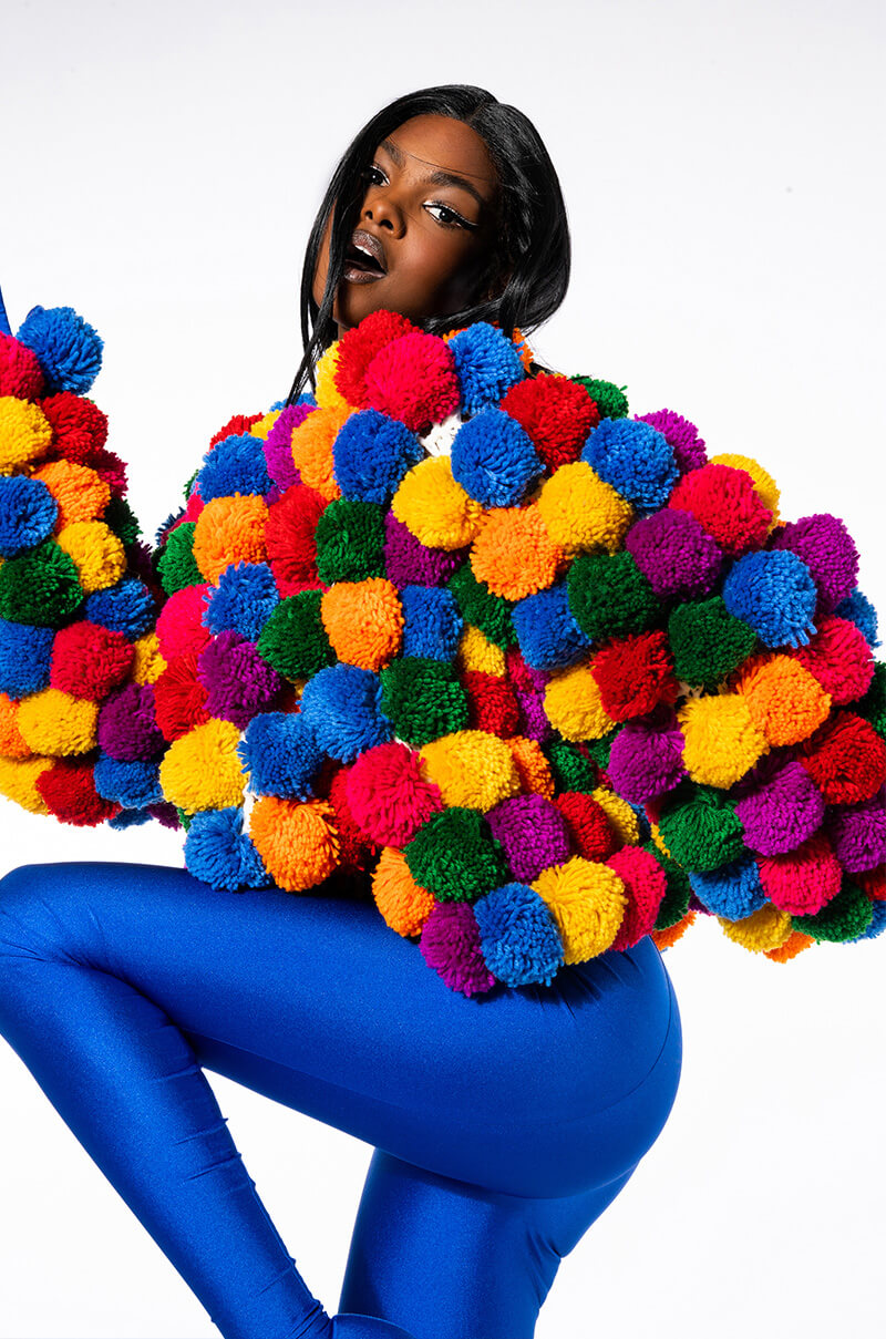 Side View Pom Pom Colorful Cardigan