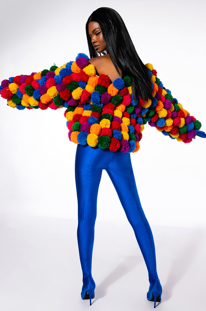 Full View Pom Pom Colorful Cardigan