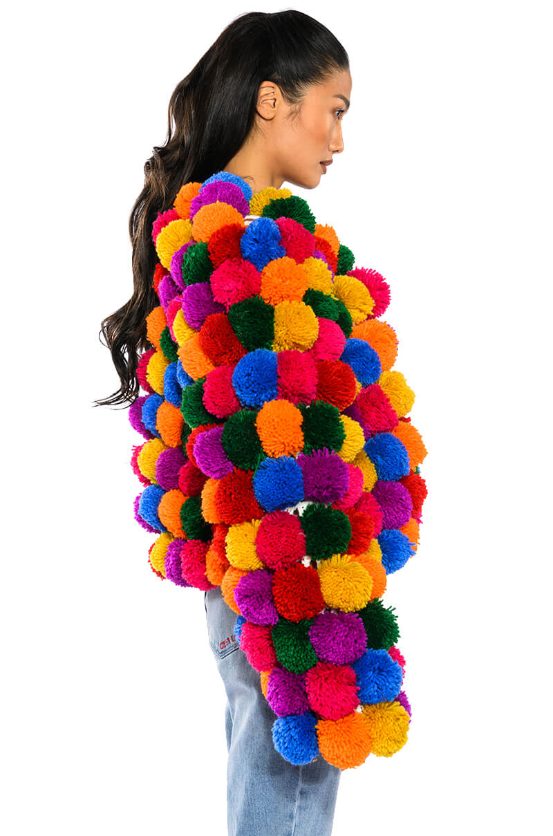 Full View Pom Pom Colorful Cardigan