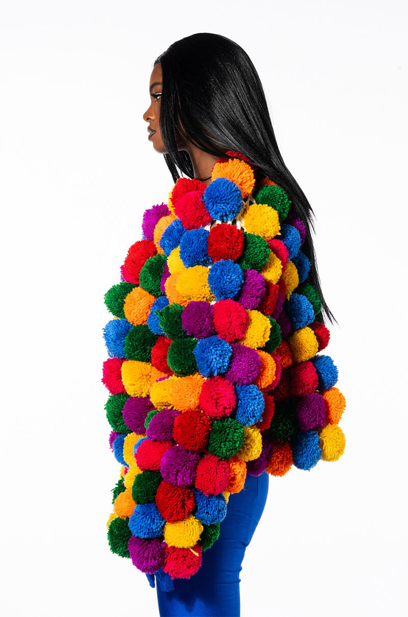 Extra View Pom Pom Colorful Cardigan