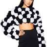 Front View Pom Pom Cropped Long Sleeve Sweater