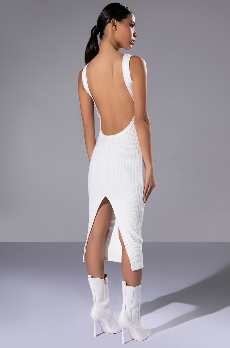 Side View Pop Out Backless High Neck Knit Midi Dress 2
