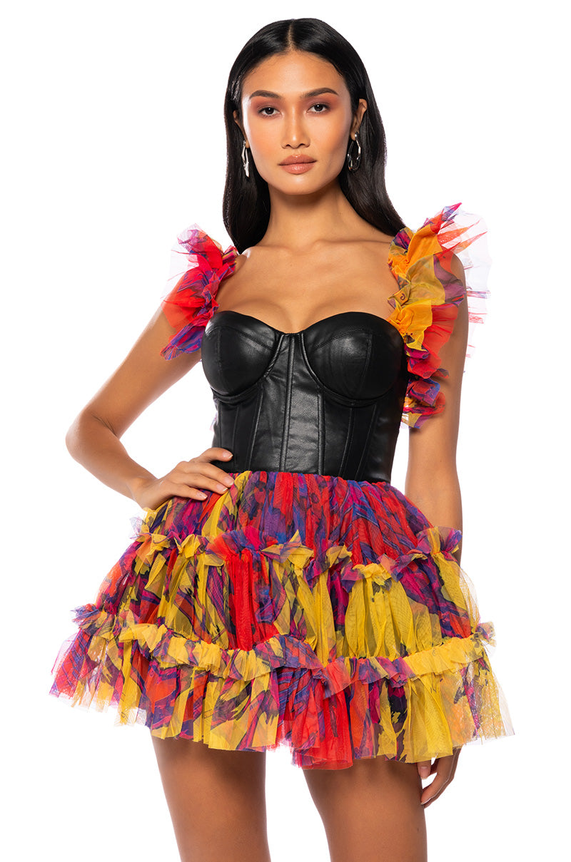Front View Pop Punk Princess Tulle Corset Mini Dress In Multi