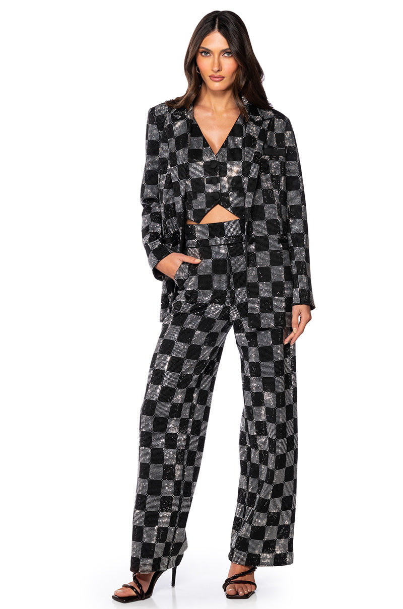 Back View Pop Star Checkered Rhinestone Pant