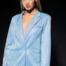 Front View Pop Star Shine Bright Rhinestone Blazer In Light Blue