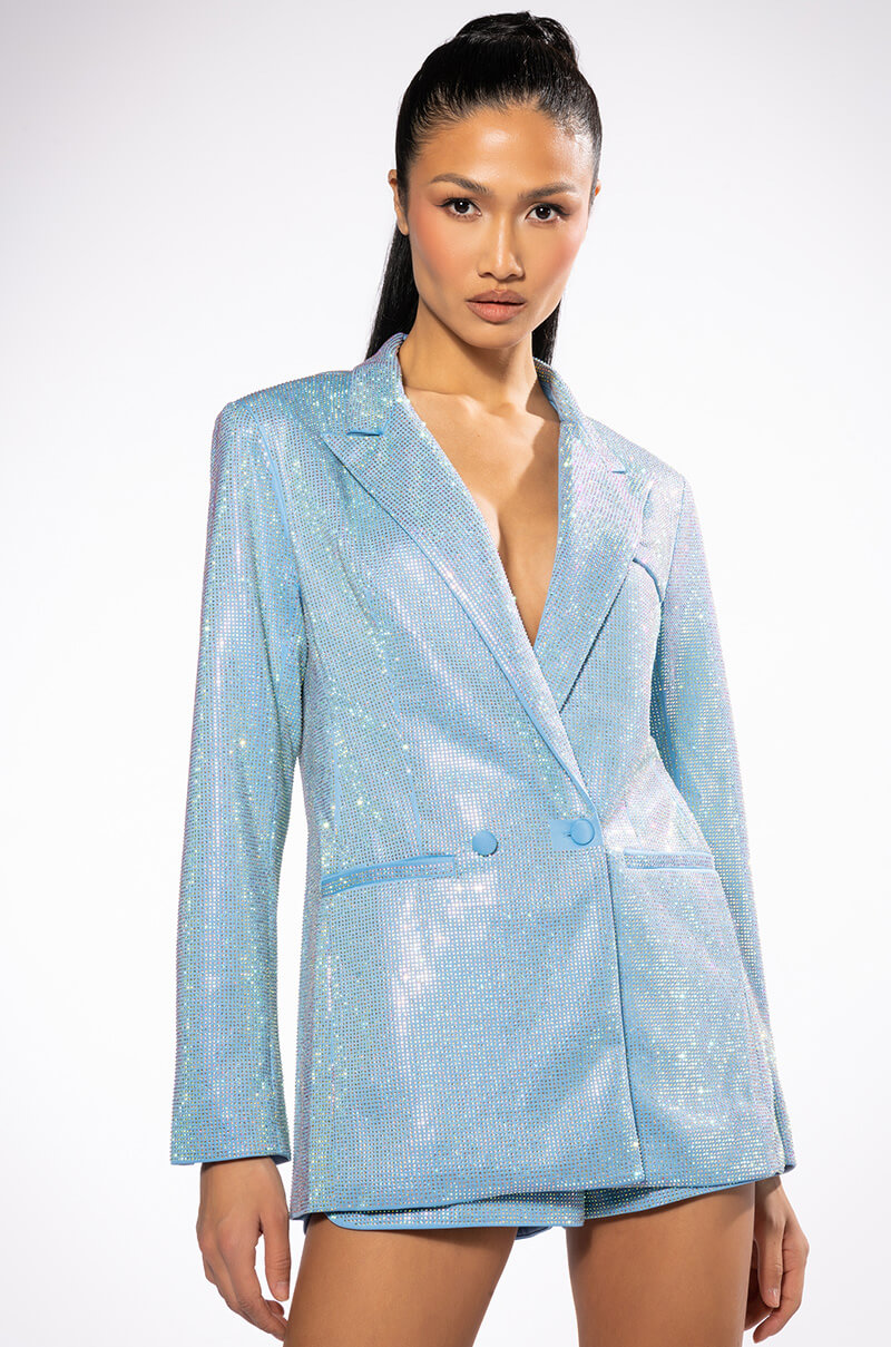 Front View Pop Star Shine Bright Rhinestone Blazer 2