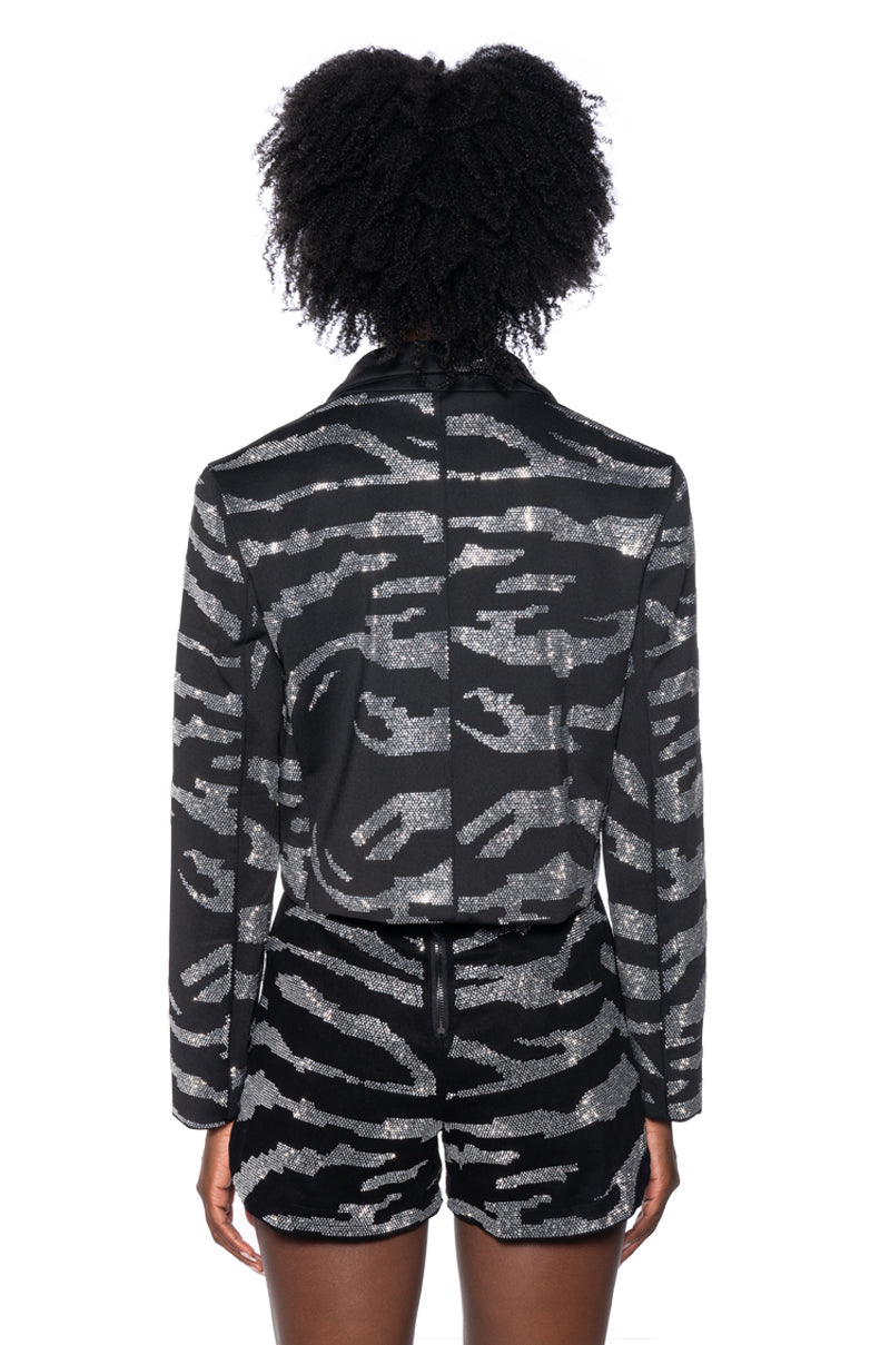 Detail View Pop Star Zebra Rhinestone Crop Blazer