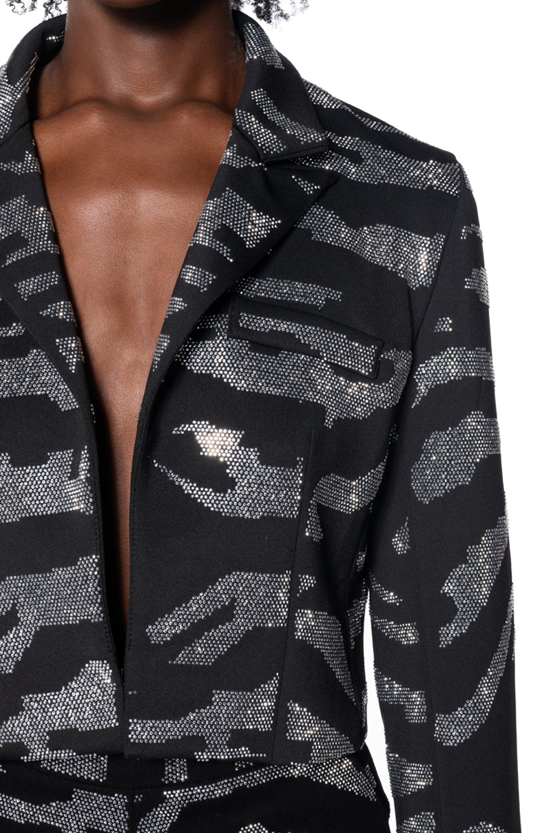 Full View Pop Star Zebra Rhinestone Crop Blazer