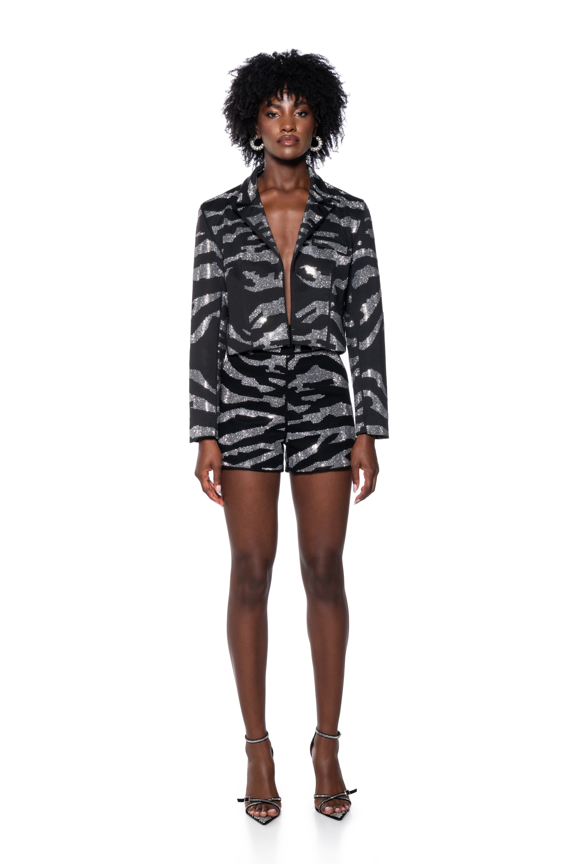 Extra View Pop Star Zebra Rhinestone Crop Blazer