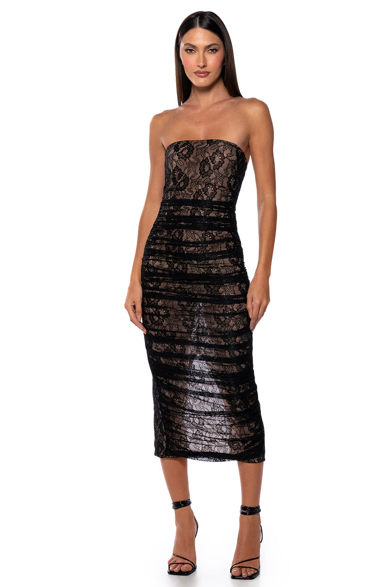 Front View Poppy Lace Midi Dress 0