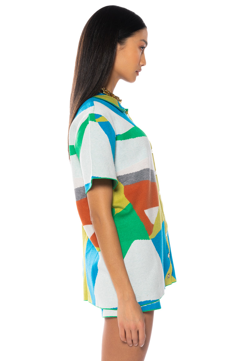 Full View Poppy Multicolor Knit Button Down Shirt view 5