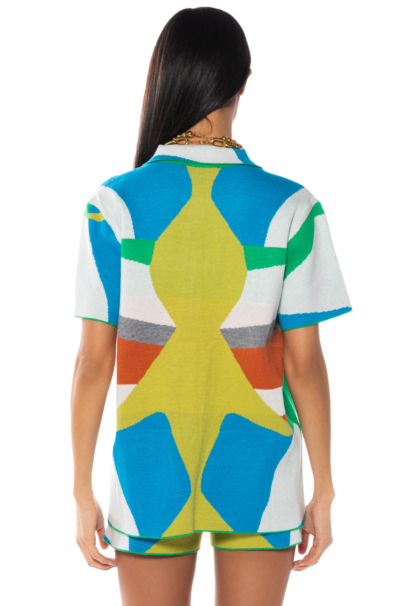 Extra View Poppy Multicolor Knit Button Down Shirt view 6