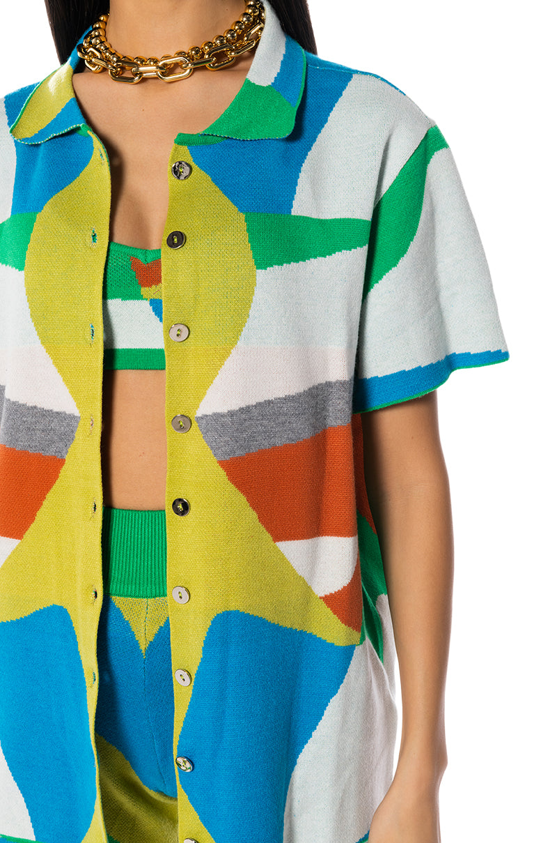 Extra View Poppy Multicolor Knit Button Down Shirt view 7