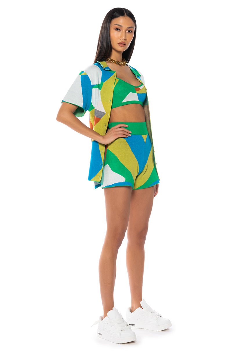 Full View Poppy Multicolor Knit Cropped Top