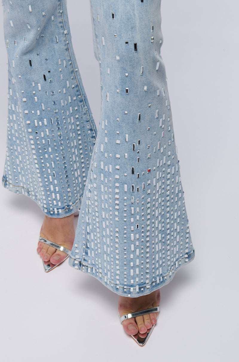 Extra View Popstar Denim Rhinestone Flared Pant 5