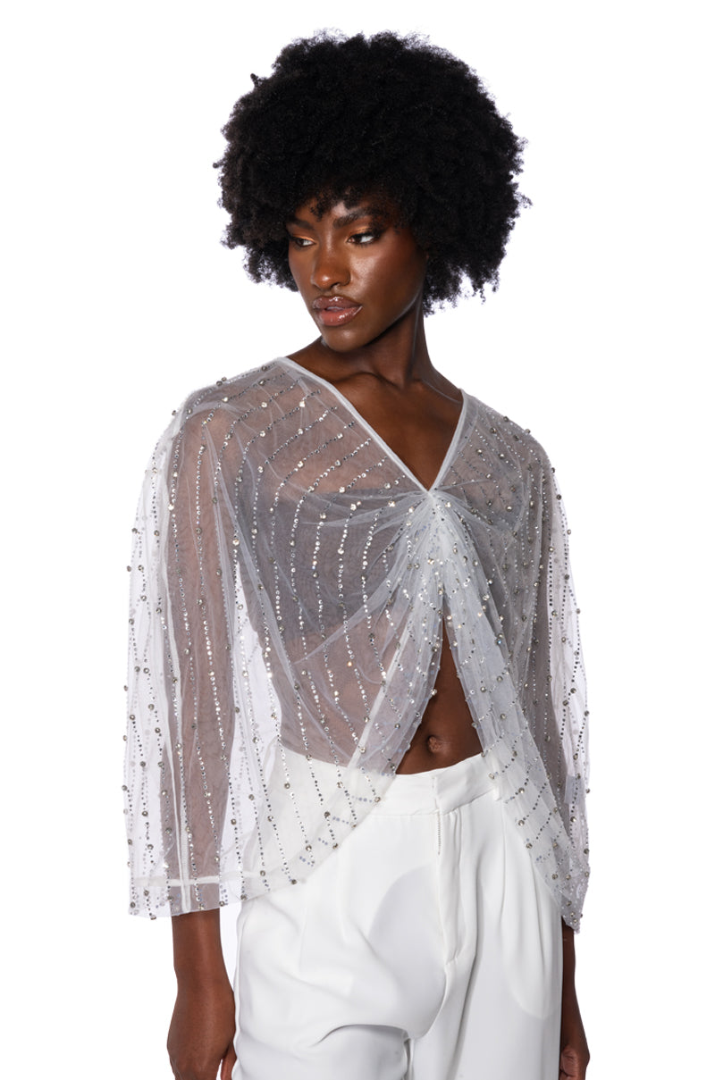 Side View Posh Posse Sheer Embellished Top