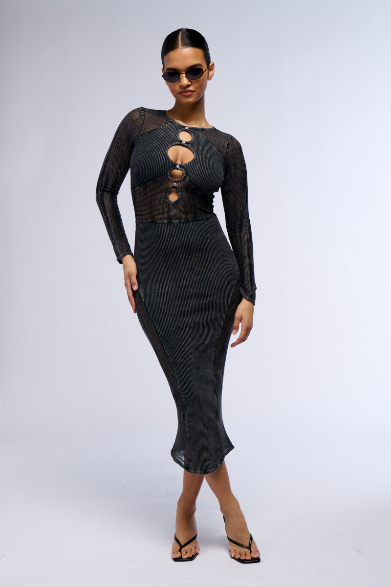 POSTER GIRL MESH CUTOUT MIDI DRESS view 0