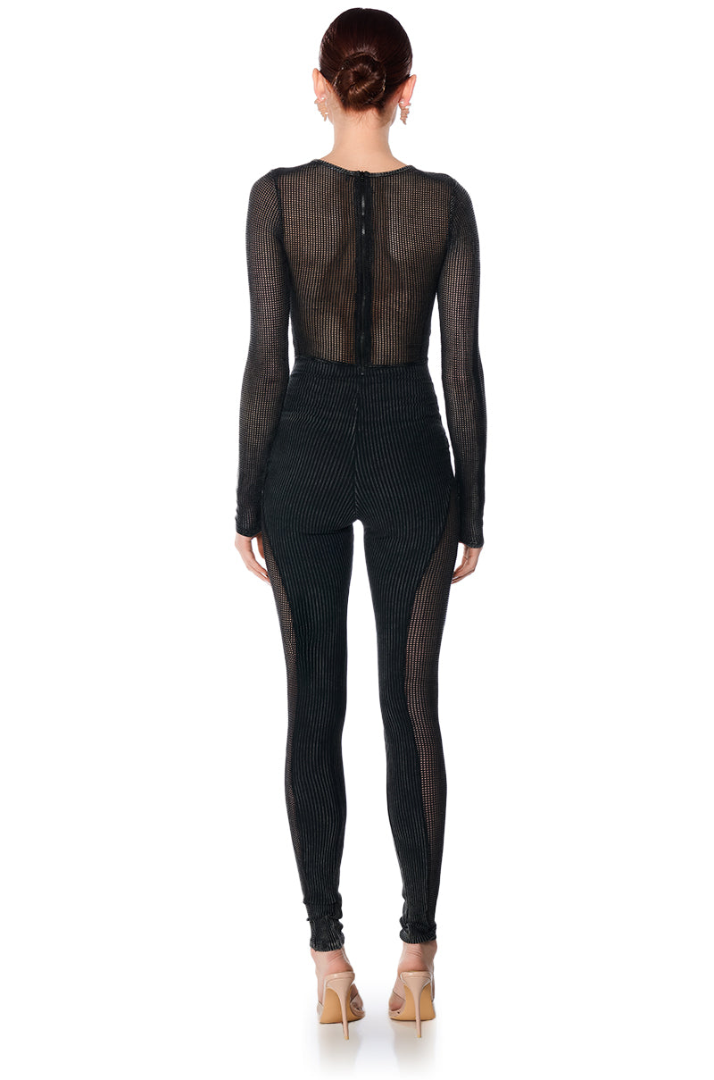 Detail View Poster Girl Mesh Knit Cutout Jumpsuit