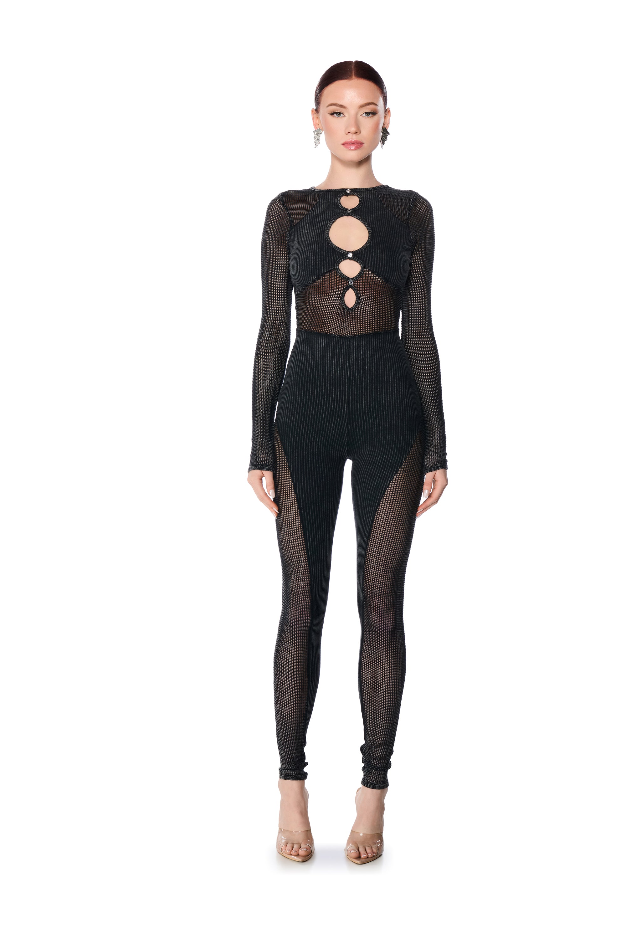 Extra View Poster Girl Mesh Knit Cutout Jumpsuit