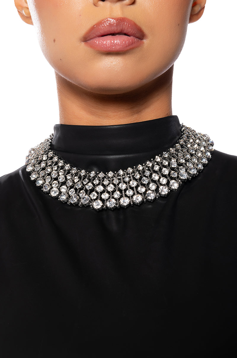Front View Precious Jewel Embellished Statement Necklace