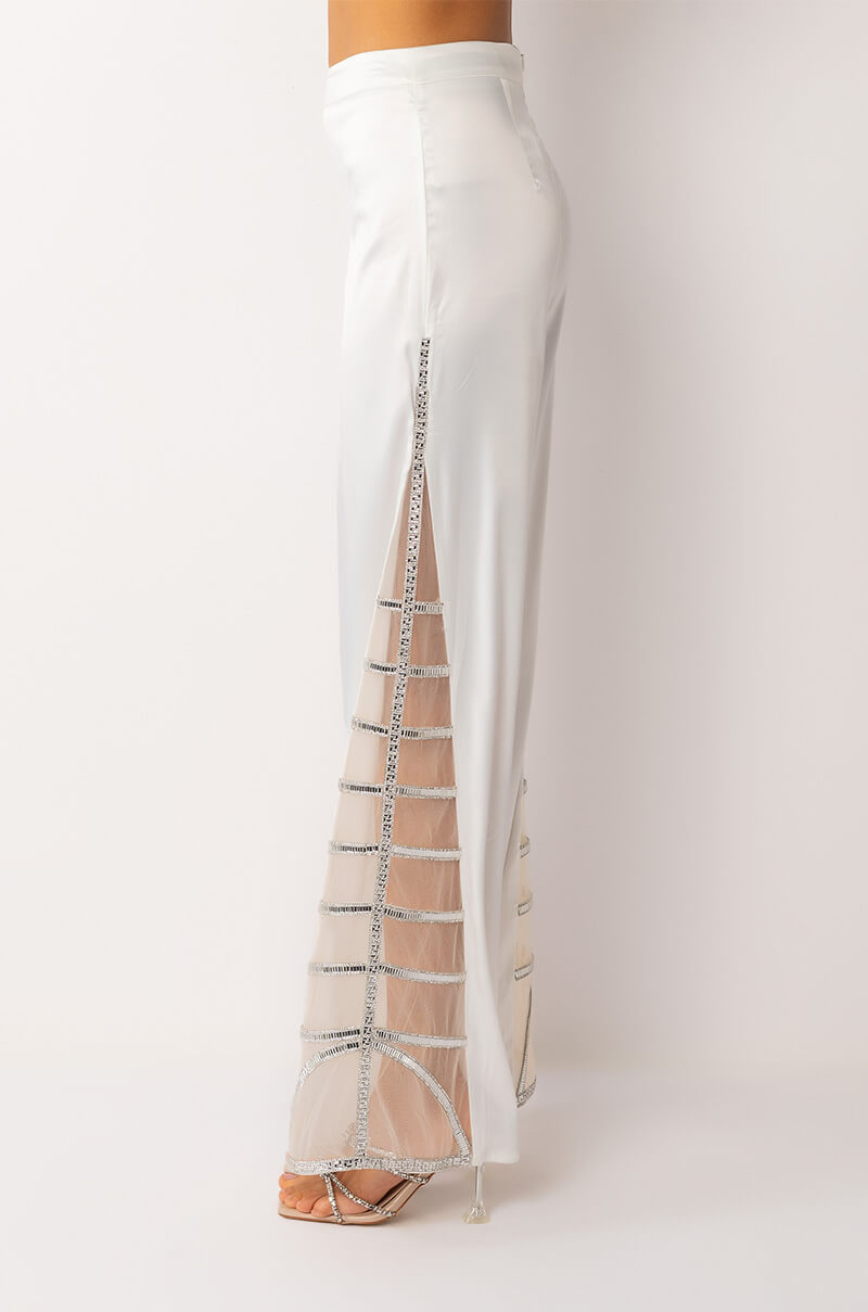 Extra View Premier Rhinestone Mesh Panel Satin Wide Leg Pant
