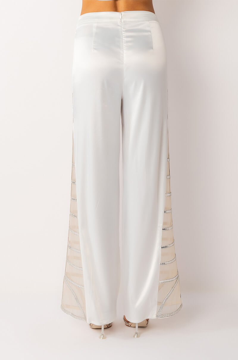 Extra View Premier Rhinestone Mesh Panel Satin Wide Leg Pant