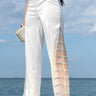 Front View Premier Rhinestone Mesh Panel Satin Wide Leg Pant