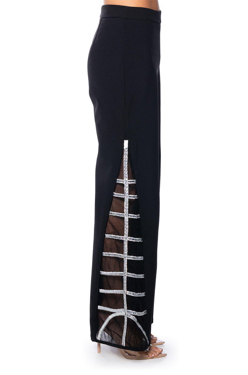 Full View Premier Rhinestone Mesh Panel Wide Leg Pant