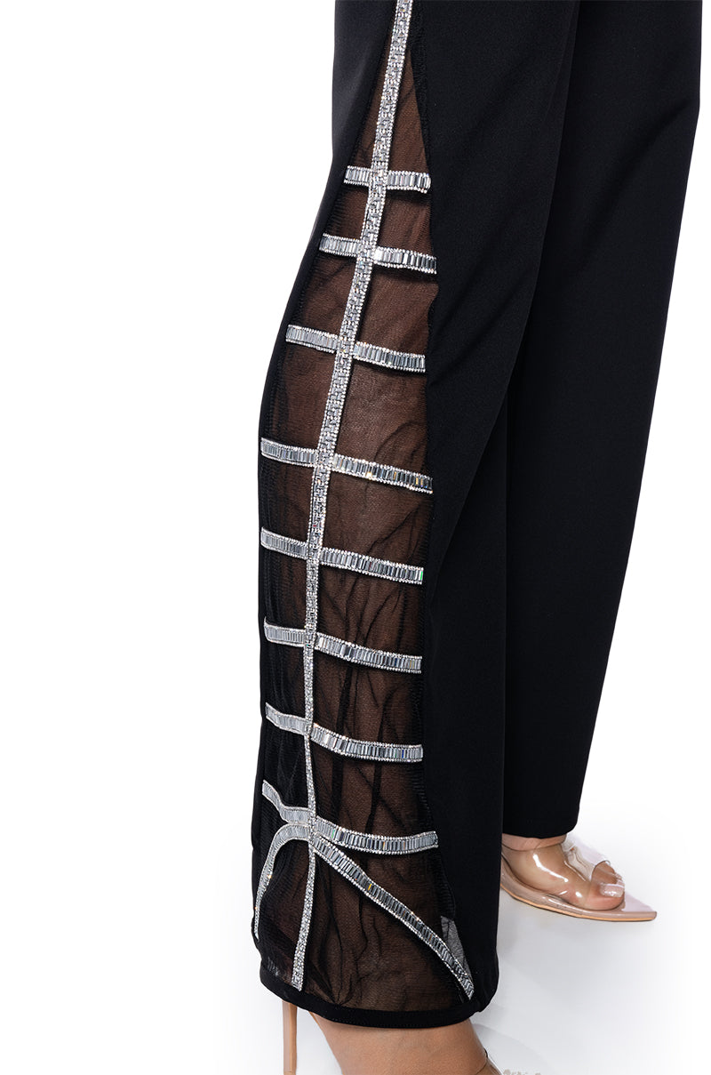 Extra View Premier Rhinestone Mesh Panel Wide Leg Pant