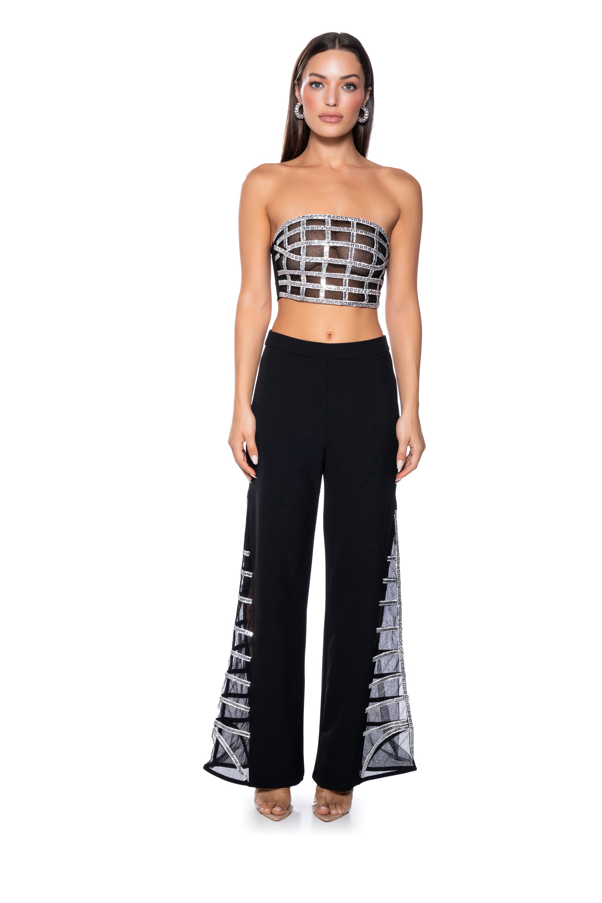 Extra View Premier Rhinestone Mesh Panel Wide Leg Pant