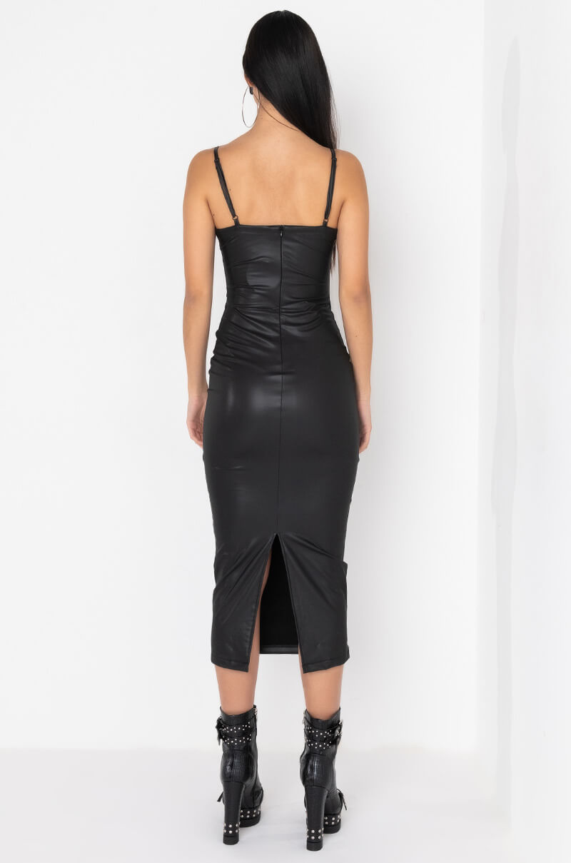 PREMIUM STRETCH VEGAN LEATHER MIDI DRESS BLACK AKIRA PREMIUM STRETCH VEGAN LEATHER MIDI DRESS BLACK AKIRA