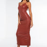 Front View Premium Stretch Vegan Leather Midi Dress