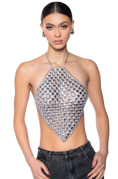 PRESSURE MAKES DIAMONDS HALTER NECK CHAIN TOP – AKIRA