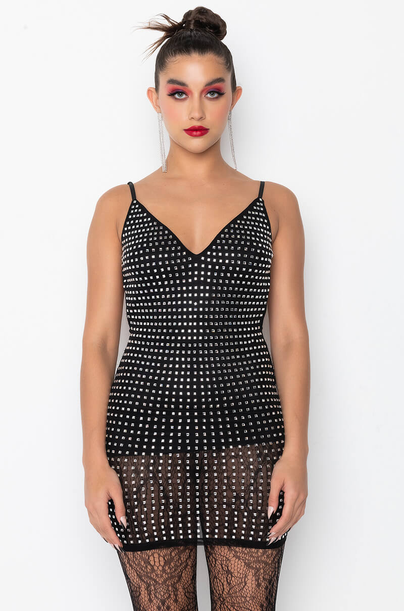 Back View Pretty And Classy Mini Dress With Rhinestone Body