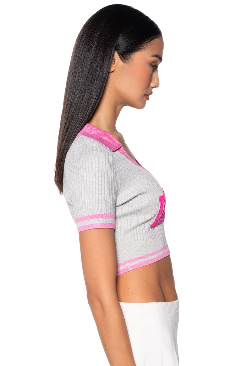 Detail View Pretty Elite Cropped Knit Polo 3