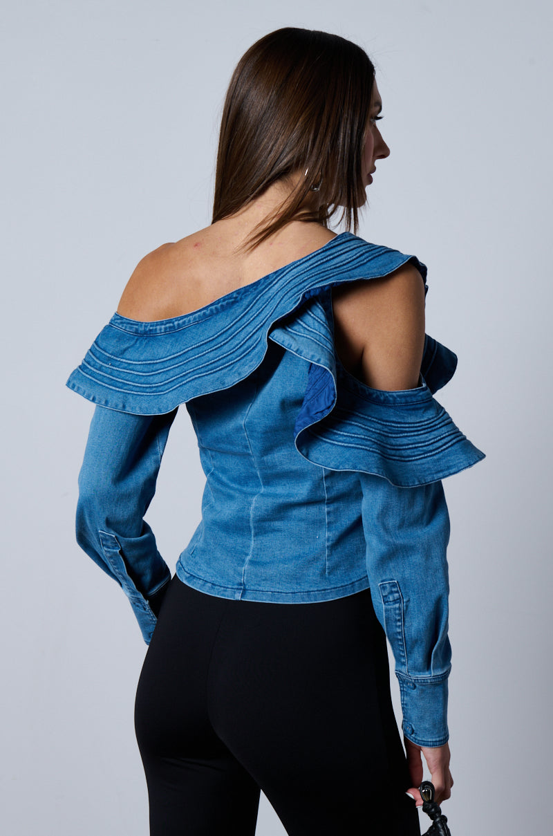 Full View Pretty Girl Problems Denim Blouse