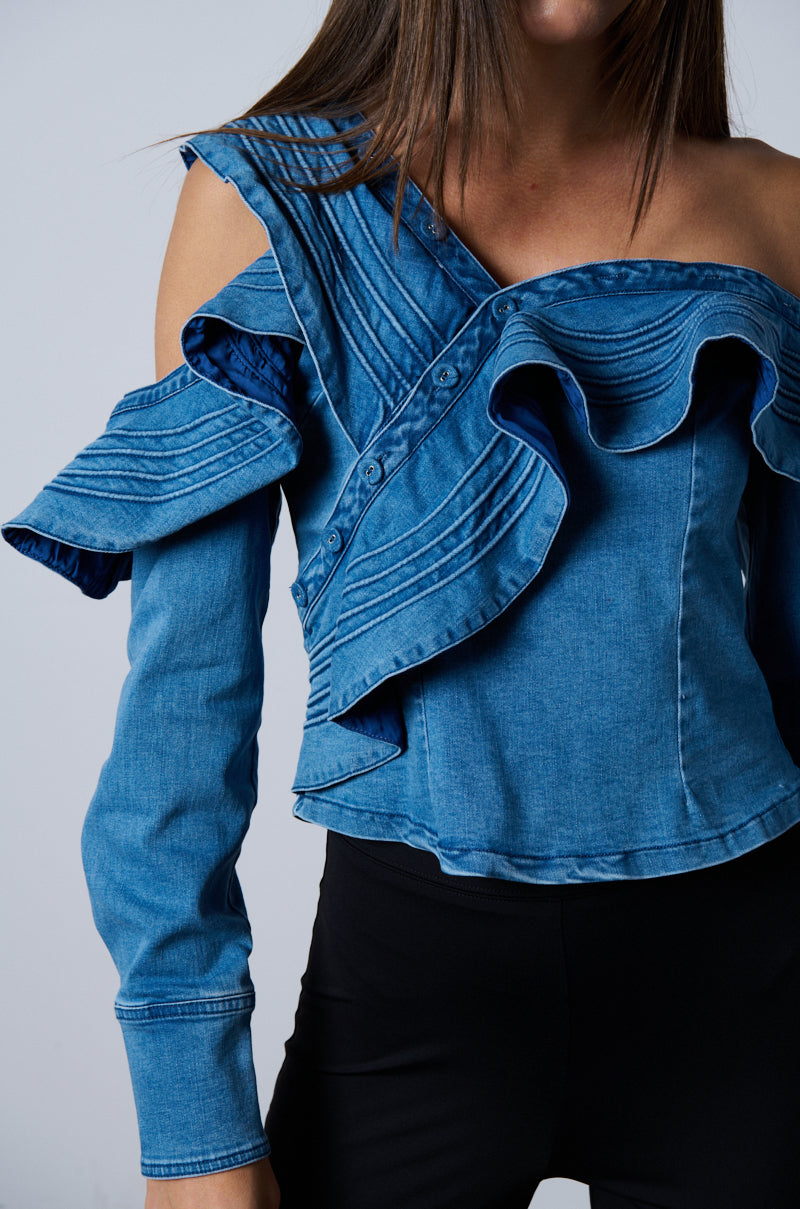 Extra View Pretty Girl Problems Denim Blouse