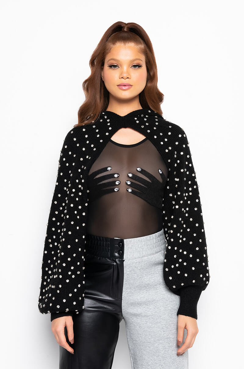 Detail View Pretty Hurts Embellished Hooded Ultra Crop Sweater