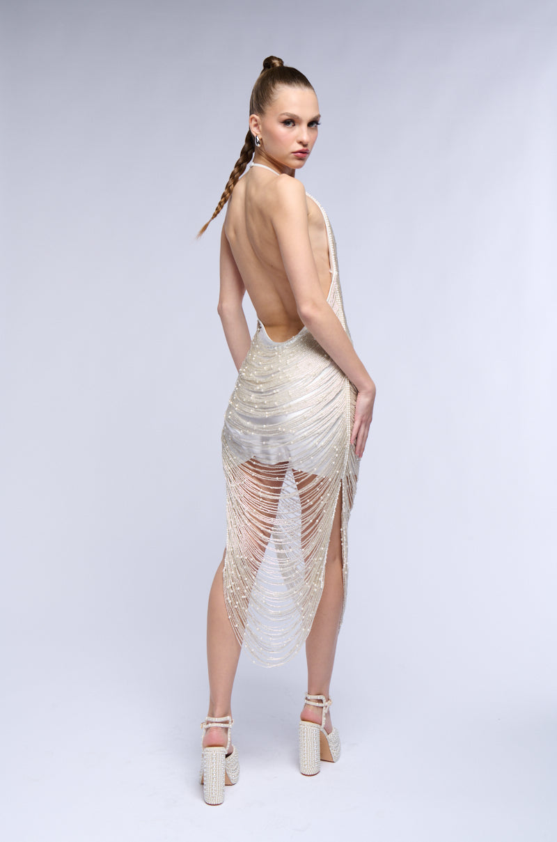 PRETTY IN PEARLS BEADED MIDI DRESS AKIRA PRETTY IN PEARLS BEADED MIDI DRESS AKIRA