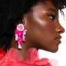 Front View Pretty In Pink Beaded Fringe Earrings