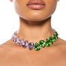 Front View Pretty In Pink N Green Rhinestone Necklace